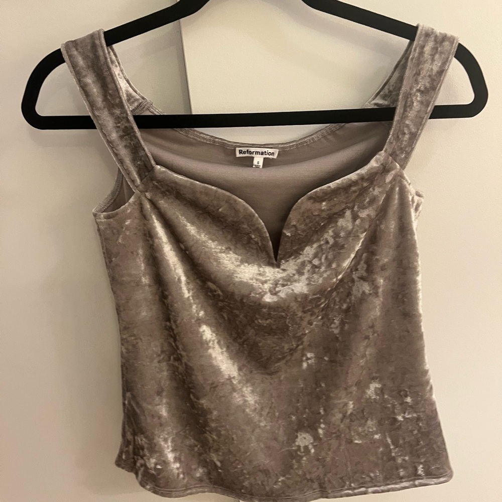 Reformation Never Worn Velvet Off Shoulder Top